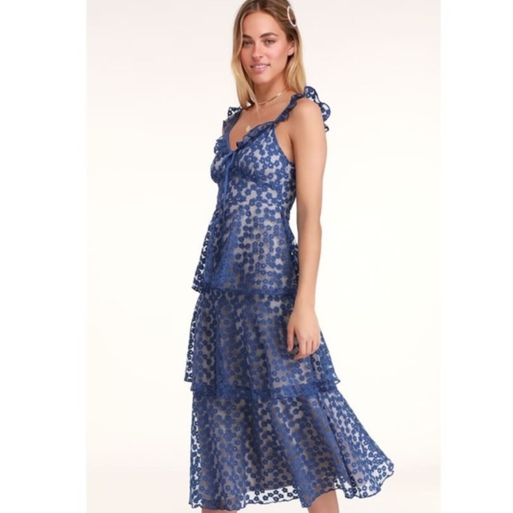 Lulus Tiered Lace Maxi Dress Crochet Ruffl…